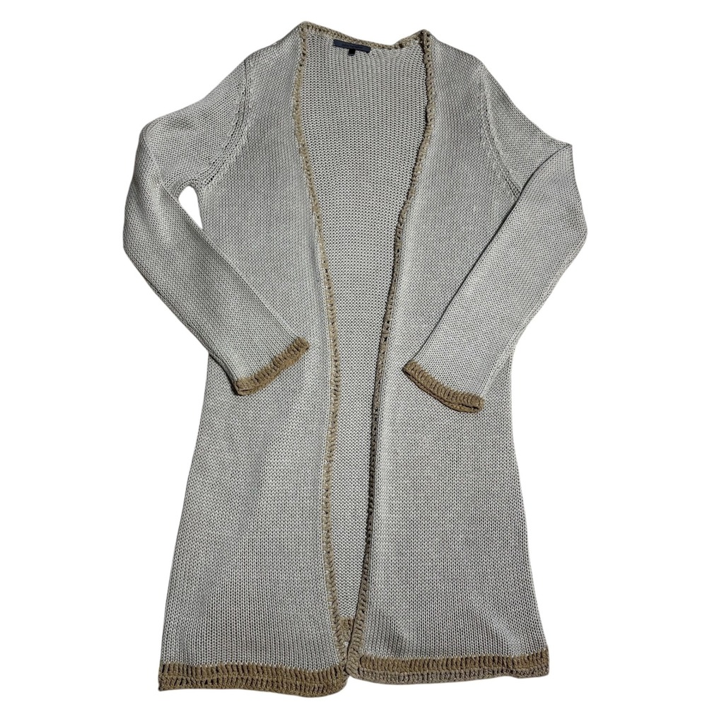 John Varvatos Open Front Long Knit‎ 100% Silk Cardigan Sweater Tan Beige M